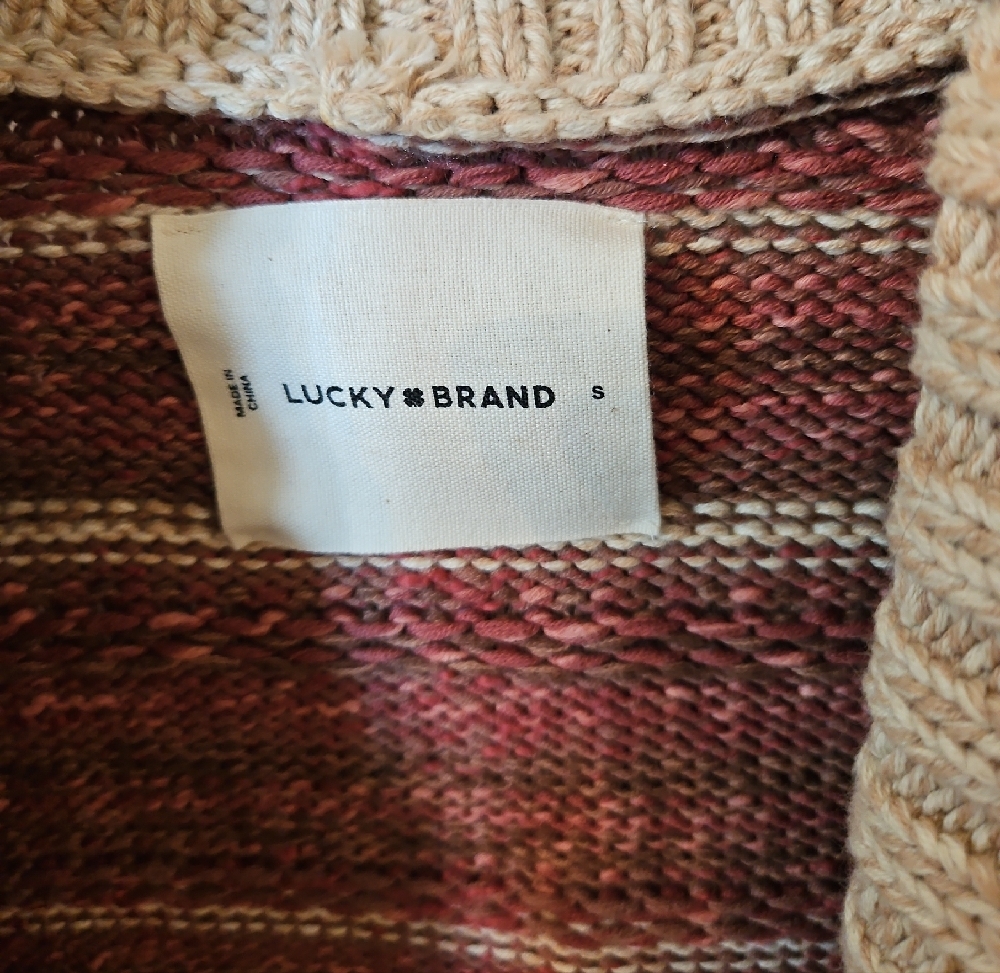 Lucky Brand Striped Knit Cardigan in Beige & Pink Tone - Picture 2 of 6